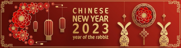 Happy chinese new year 2023 year of the rabbit zodiac with on color Background