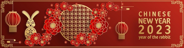 Happy chinese new year 2023 year of the rabbit zodiac with on color Background