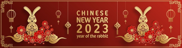 Happy chinese new year 2023 year of the rabbit zodiac with on color Background