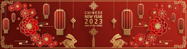 Happy chinese new year 2023 year of the rabbit zodiac with on color Background