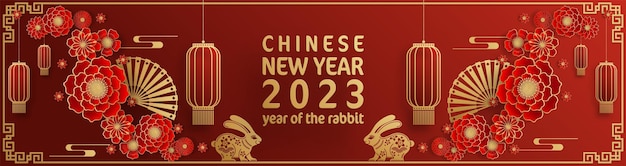 Happy chinese new year 2023 year of the rabbit zodiac with on color Background