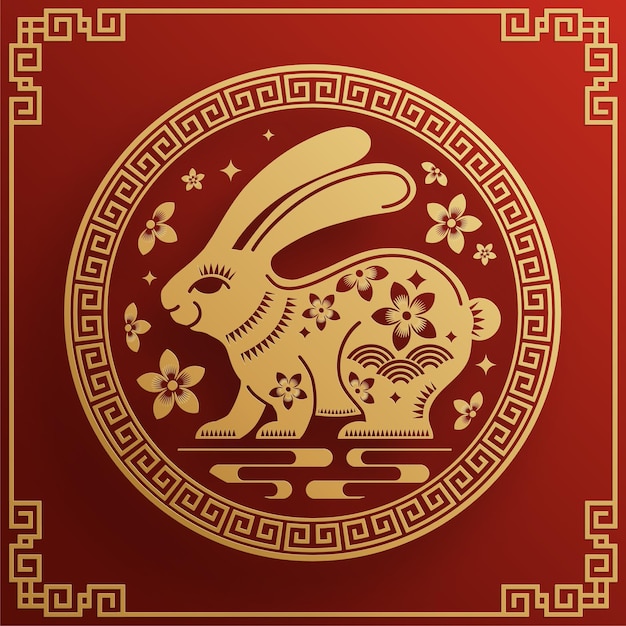 Happy chinese new year 2023 year of the rabbit zodiac with on color Background