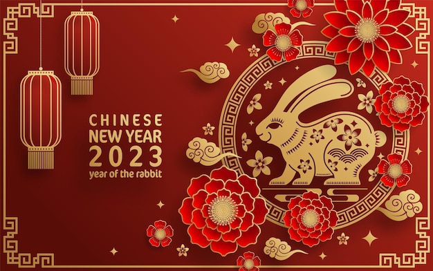 Happy chinese new year 2023 year of the rabbit zodiac with on color Background