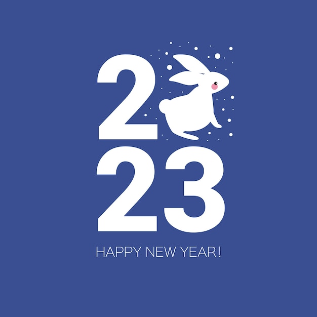 Happy Chinese New Year 2023 Zodiac Rabbit sign year of the Rabbit paper cut art craft style Cute bunny Christmas time Blue