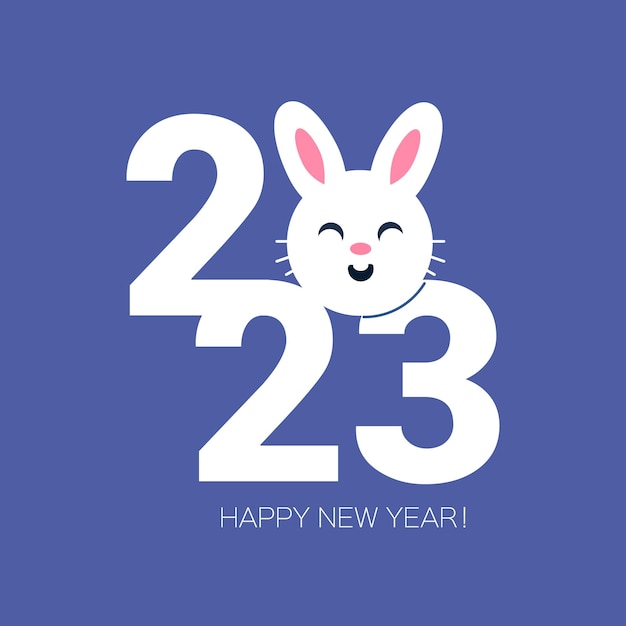 Happy Chinese New Year 2023 Zodiac Rabbit sign year of the Rabbit paper cut art craft style Cute bunny Christmas time