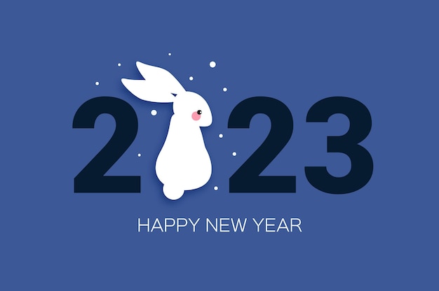 Happy Chinese New Year 2023 Zodiac Rabbit sign year of the Rabbit paper cut art craft style Cute bunny Christmas time