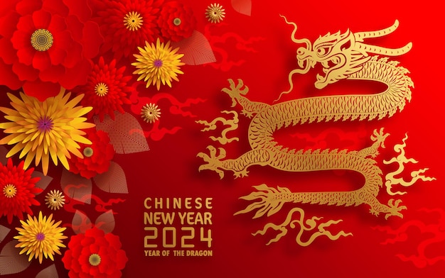 Happy chinese new year 2024 year of the chinese dragon zodiac with on color Background Translation happy new year chinese dragon