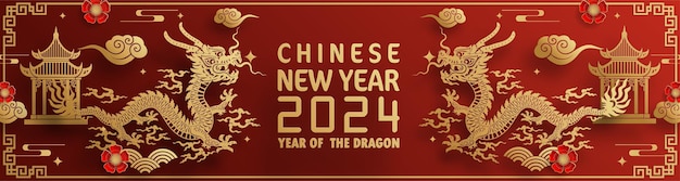 Happy chinese new year 2024 year of the chinese dragon zodiac with on color Background