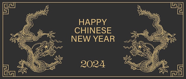 Happy Chinese New Year 2024 Zodiac sign Year of the DragonChristmas background with golden dragon