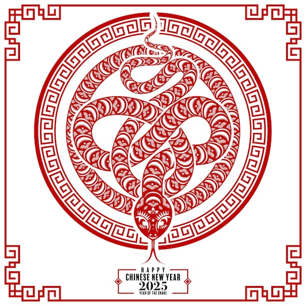 Happy chinese new year 2025 the snake zodiac sign paper cut style on color background