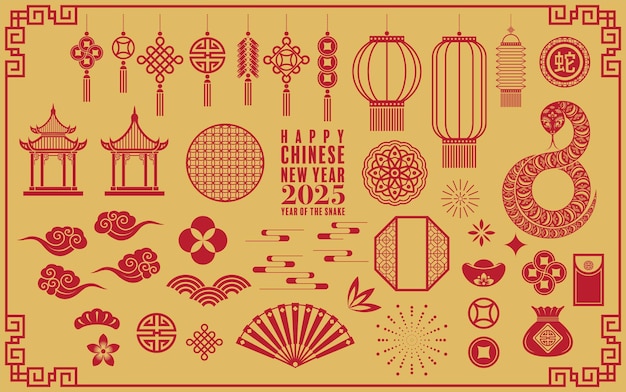 Happy chinese new year 2025 year of the snake paper cut style