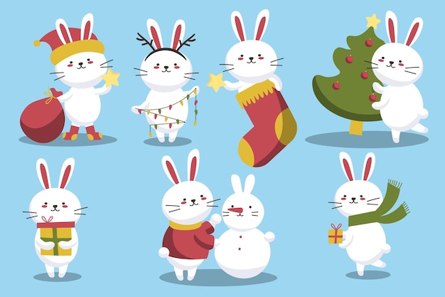 Happy Chinese new year greeting card with cute rabbit with Animal holidays cartoon character Happy new year bunny Vector EPS