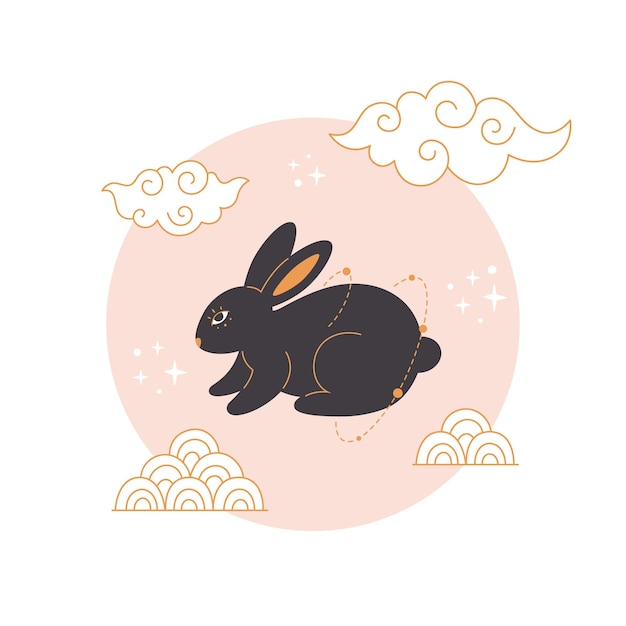 Happy Chinese New year greeting card with cute rabbit. Year of the Rabbit. Mid autumn festival