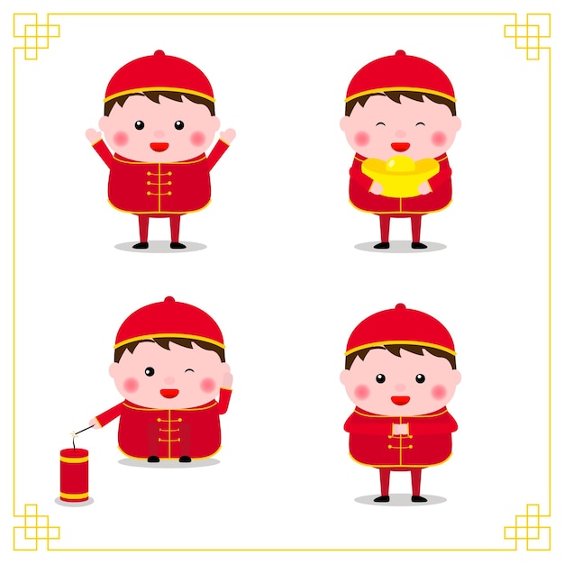 Happy Chinese new year. Variety of Chinese kids postures collection.