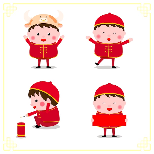 Happy Chinese new year. Variety of Chinese kids postures collection.