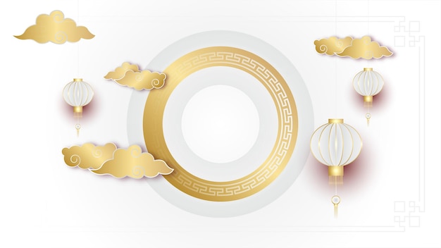 Happy chinese new year white gold chinese design background