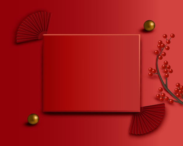 Happy chinese new year with blank card on red background