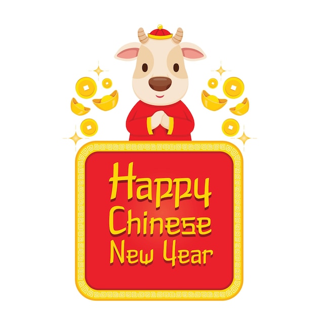 Happy Chinese New Year With Ox On Banner, Traditional, Celebration, China, Culture