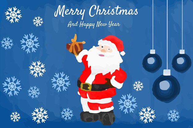 Happy Christmas day blue background and happy new year with Watercolor premium vector