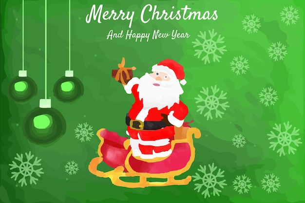 Happy Christmas day green background and happy new year with Watercolor premium vector