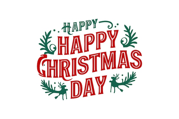 Happy Christmas Day Typography TShirt Design isolated on a white background