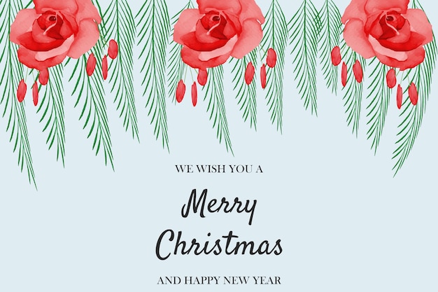 Happy Christmas light blue background and happy new year with Watercolor premium vector