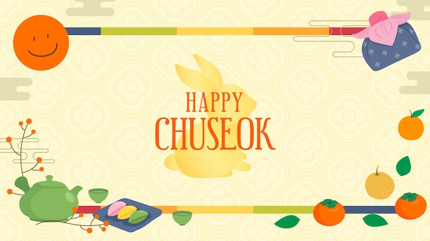 Happy Chuseok on Korean traditional pattern background