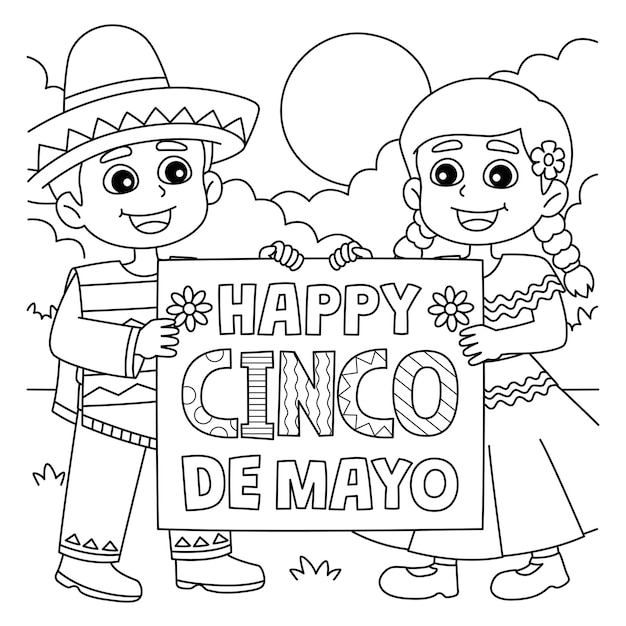 Vector happy cinco de mayo coloring page for kids