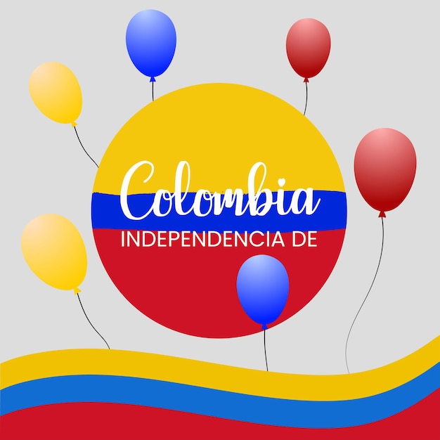 Happy Colombia Independencia De Yellow Blue Red Background Social Media Design Banner Free Vector