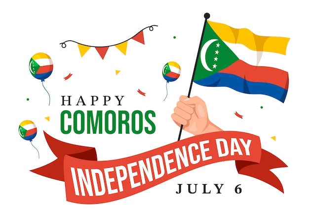 Happy Comoros Independence Day Vector Illustration with Comorian Waving Flag in National Holiday