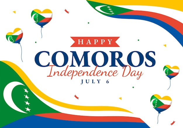 Happy Comoros Independence Day Vector Illustration with Comorian Waving Flag in National Holiday