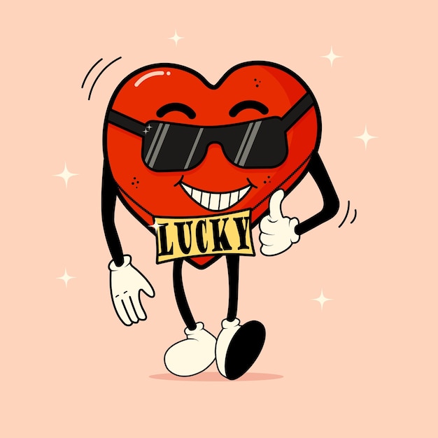 Happy cool heart for Valentine's Day in retro style