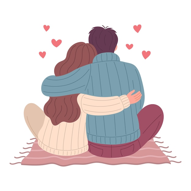 Vector happy couple concept a man and a woman hug each other expressing love affection support cute ve