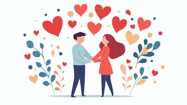 Vector happy couple in love holding hands romantic relationship concept