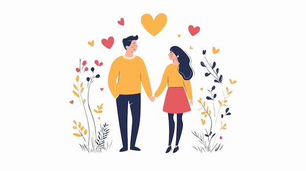 Vector happy couple in love holding hands romantic relationship concept