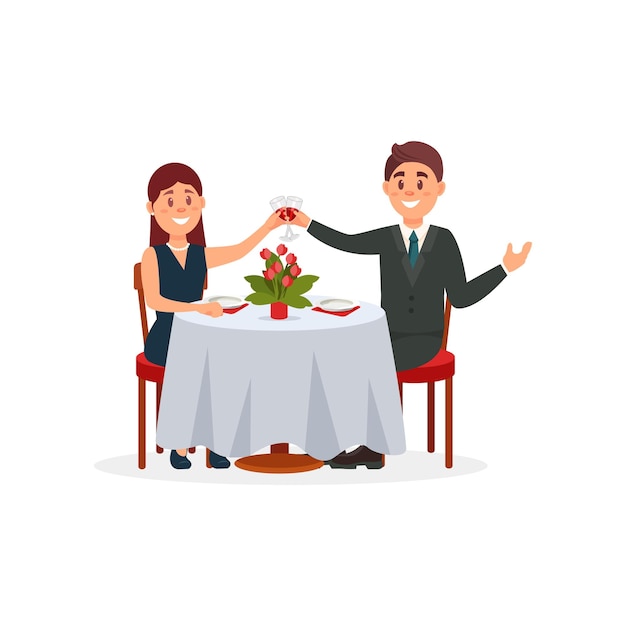 Happy couple in love sitting in the cafe and drinking wine vector Illustration on a white background