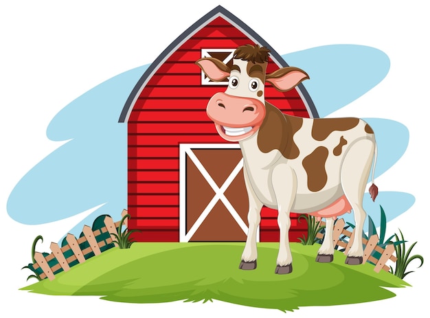 Happy Cow on Farm Vector Illustration