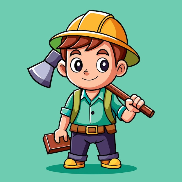 Happy Craftsman Smiling with Axe Vector Illustration