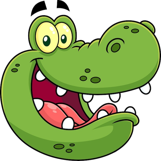 Happy Crocodile  Face Cartoon Character. Vector Hand Drawn Illustration