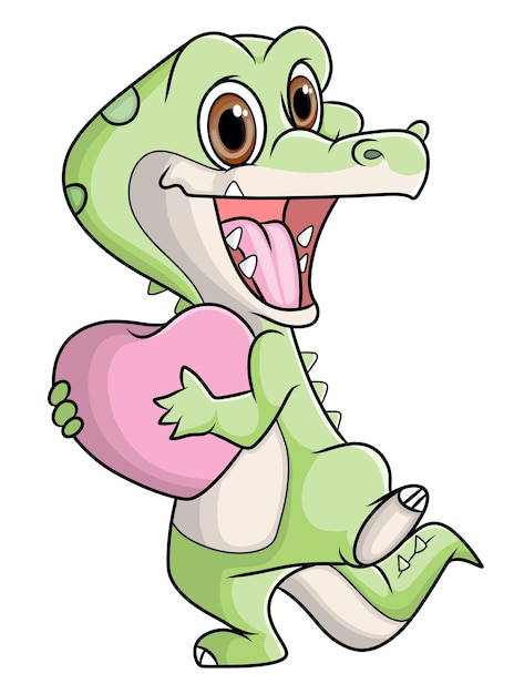 The happy crocodile is excited to celebrate the valentine 'day of illustration