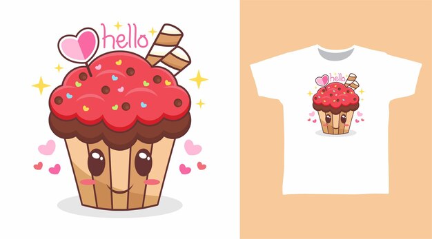 Vector happy cupcake cartoon tshirt design