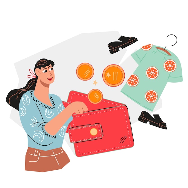 Happy customer spending money on shopping flat vector illustration isolated