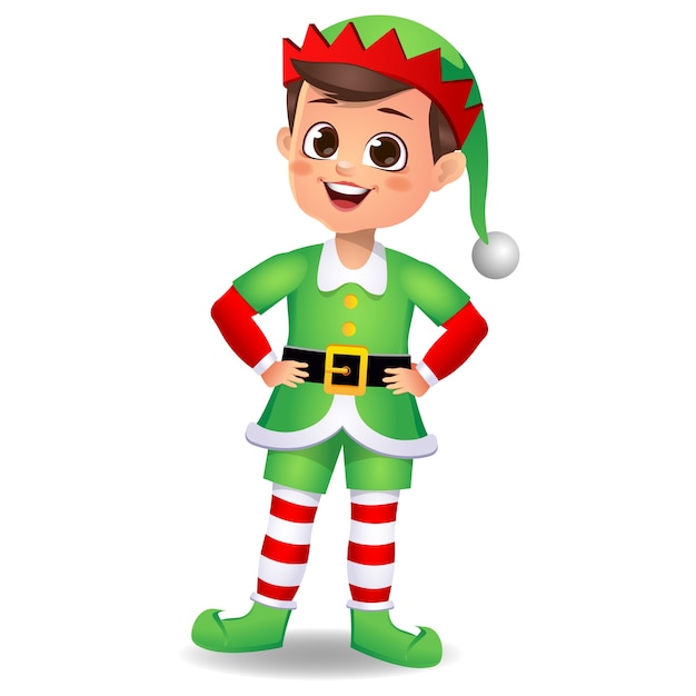 happy cute boy kid wearing elf dress