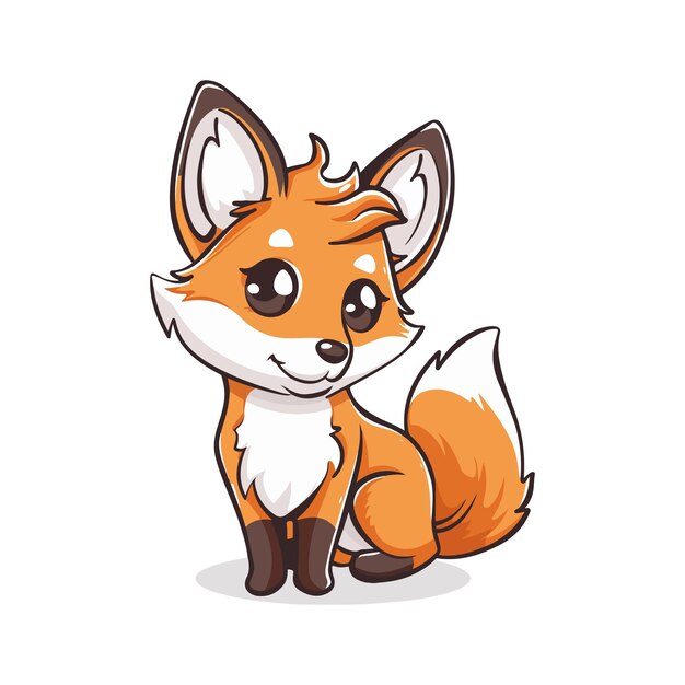 Vector happy cute cartoon style fox character vector illustration in flat color design on white background