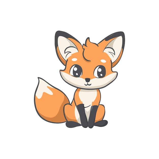 Vector happy cute cartoon style fox character vector illustration in flat color design on white background