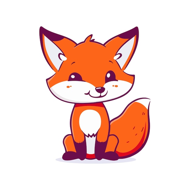 Happy cute cartoon style fox character Vector illustration in flat color design on white background