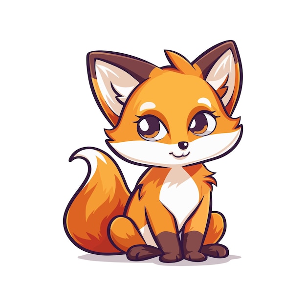 Vector happy cute cartoon style fox character vector illustration in flat color design on white background