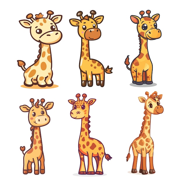 Vector happy cute cartoon style giraffe character vector illustration in flat color on white backgrond