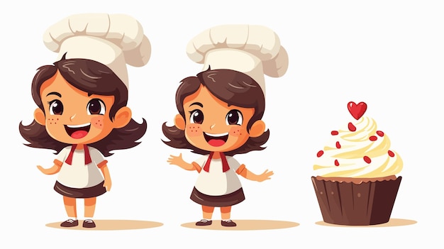 Vector happy cute chef mom cooking cupcake for kids cartoon