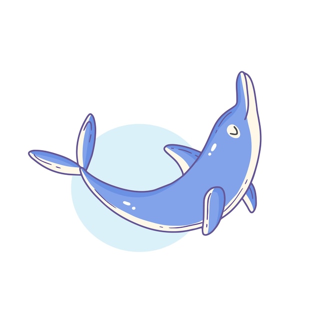 Happy cute dolphin character in doodle style vector isolated animal illustration